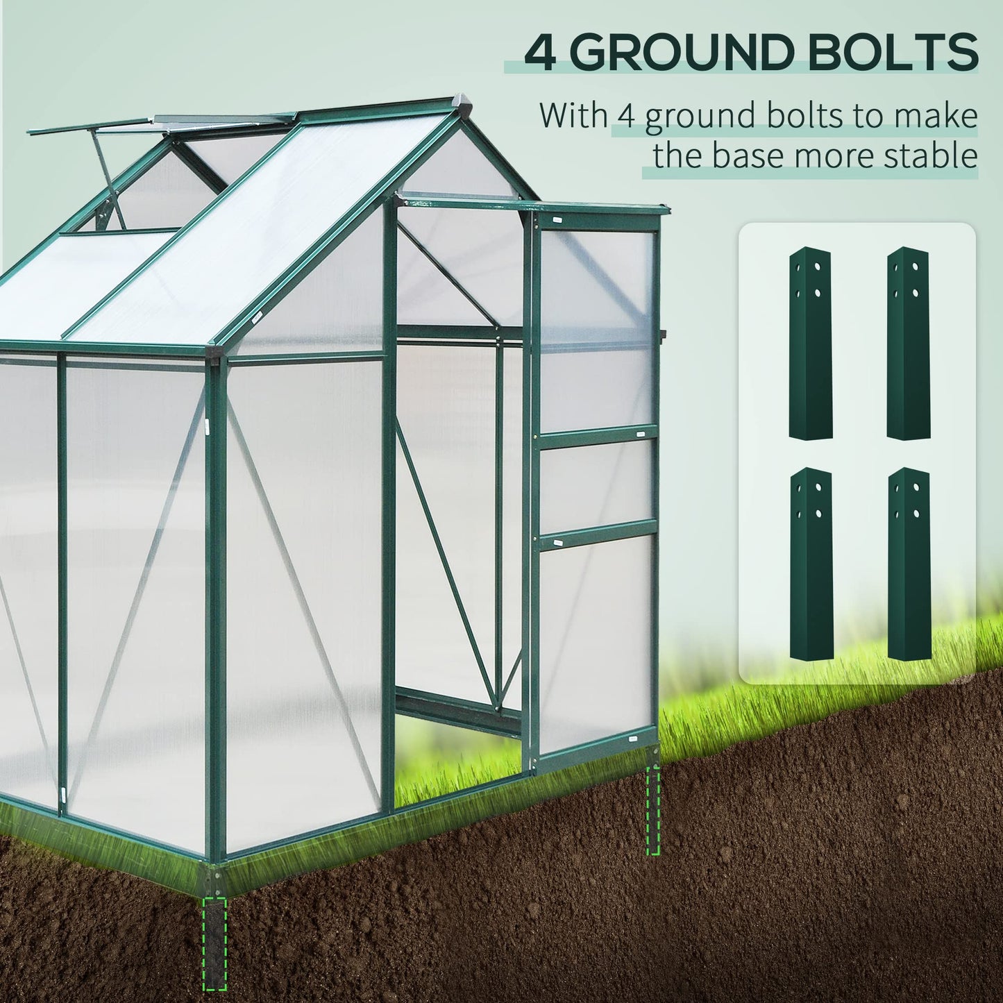 Outsunny 6' x 4' Greenhouse for Outdoors, Polycarbonate Greenhouse with Rain Gutter and Roof Vent, Aluminum Walk-in Green Houses with Push Door for Outside for Patio Backyard Garden, Dark Green