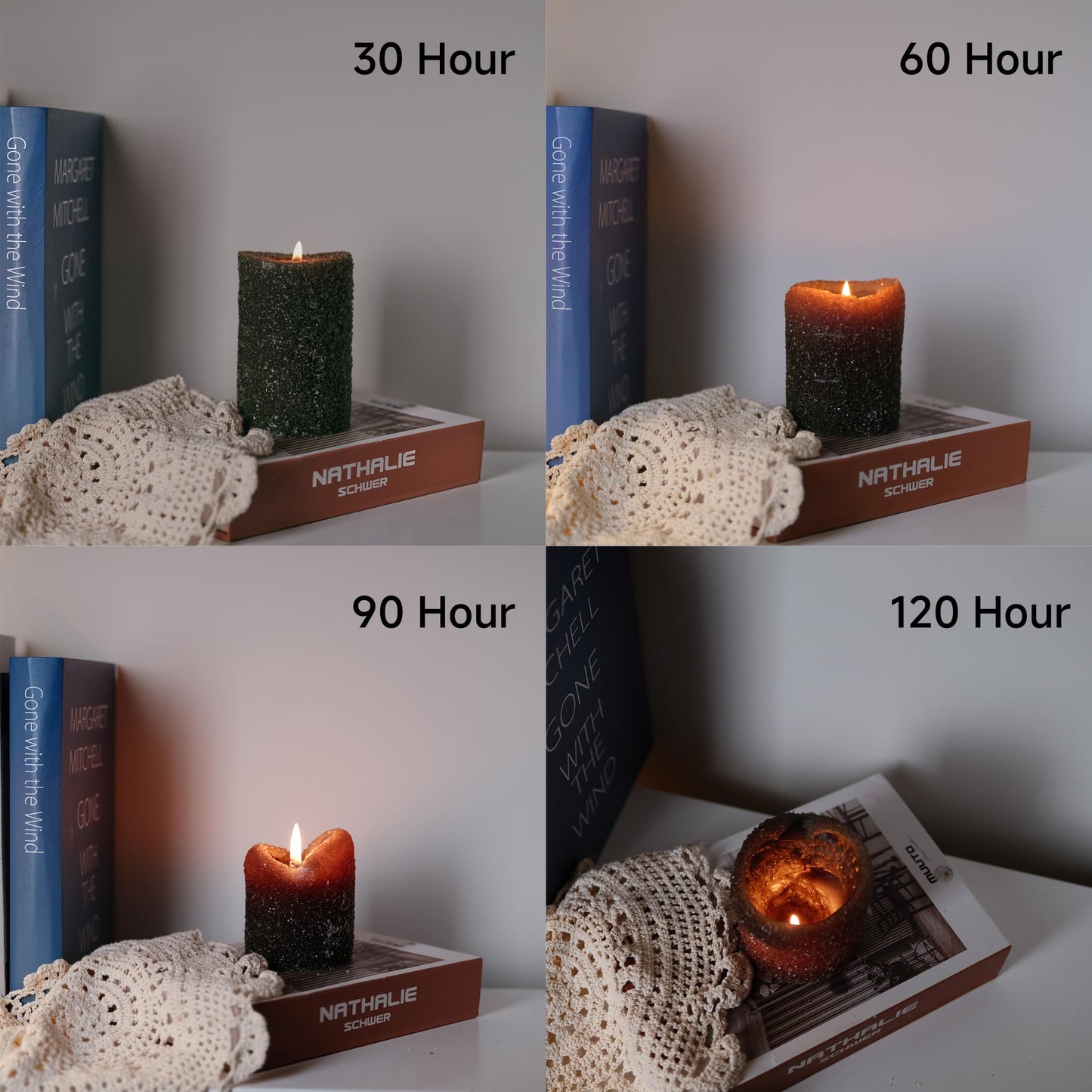 MOZEAL Hand-Poured Granular Texture Decorative Dark Green Pillar Candles Set of 3 (3"x4", 5", 6"), Approx 300 Hours Burn Time, Dripless, Unscented, Smokeless, for Christmas Winter Holidays Decor
