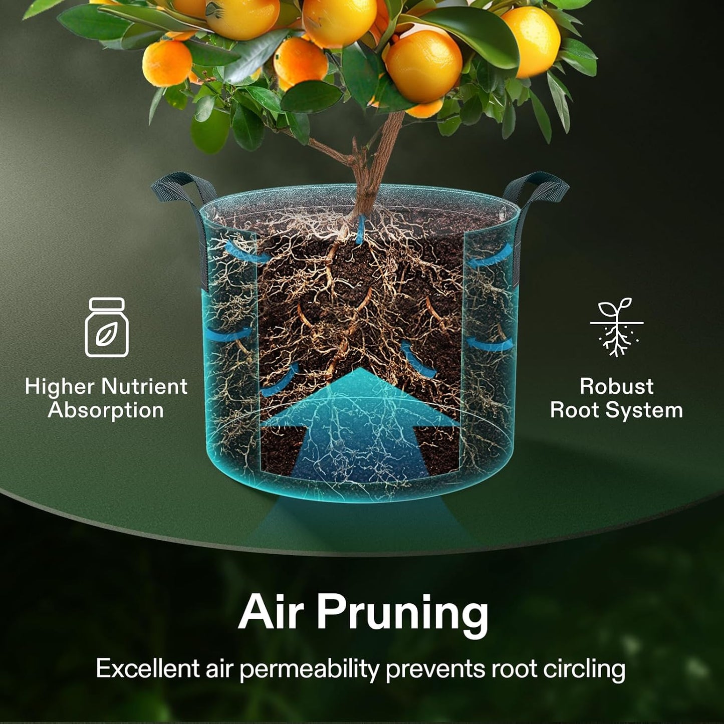 VIVOSUN 5-Pack 5 Gallon Grow Bags - Durable 500G Nonwoven Fabric Pots with Strap Handles for Plant Training