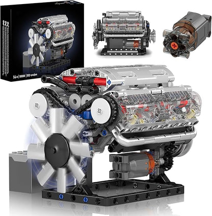 Mini V8 Engine Model Sets - 535 PCS DIY Building Toys Car Motor Kits That Runs - Gift Idea for Adults Boys Girls for Mechanic Engineering Construction