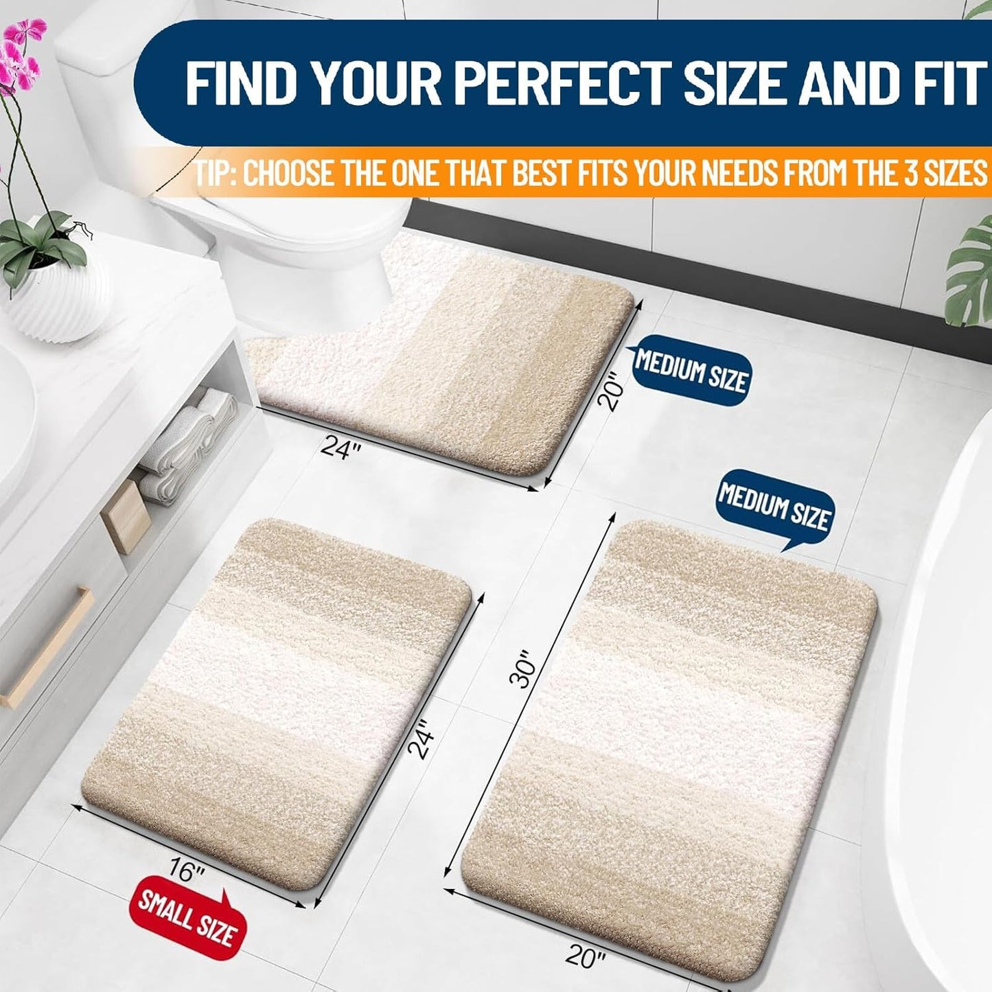 OLANLY Small Bathroom Rugs - Extra Soft Microfiber Mat 24x16 | Quick Dry & Washable, Light Beige