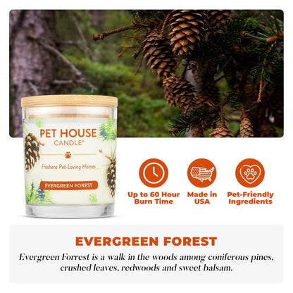 Pet House Pet Odor Candle Plant Based Scented Candle Clean Burning, Long Lasting for Home, Evergreen Forest