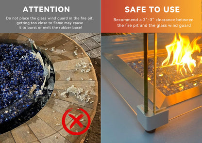 Skyflame Fire Pit Glass Wind Guard Square, 30" x 30" x 6" Tempered Glass Flame Shields, Fire-Resistant Windscreen Set, Fits for 24-inch fire Pit Burner pan