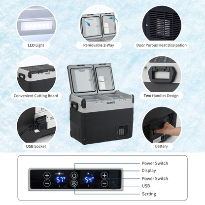 Garvee 53QT Dual Zone Car Refrigerator & Portable Freezer, Compressor Cooler with App Control, -4°F to 68°F Adjustable Temperature for Camping, RV, Truck, Home Use