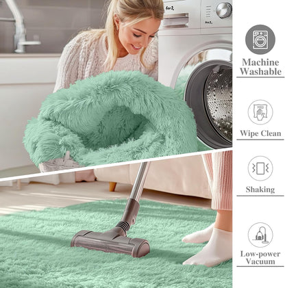 OLANLY Machine Washable Runner Rugs - Soft Fluffy Shaggy Indoor Carpet for Bedroom & Hallway | Mint Green
