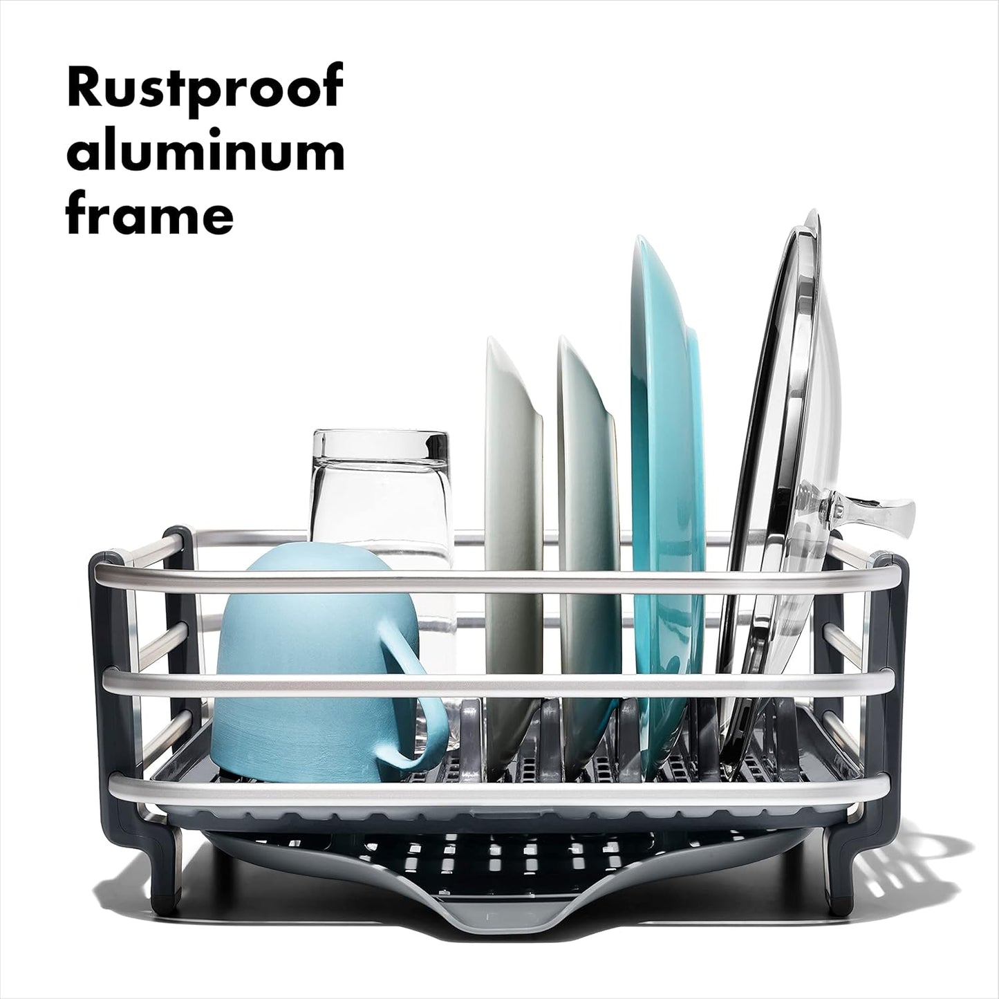 OXO Good Grips Dish Rack - Rustproof Aluminum Design for Efficient Drying | Space-Saving Size