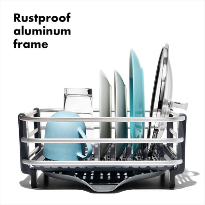 OXO Good Grips Dish Rack - Rustproof Aluminum Design for Efficient Drying | Space-Saving Size