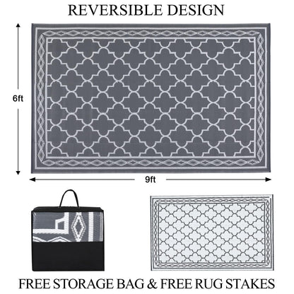 Garvee Outdoor Rug 10'x20' for Patios Clearance, Reversible Outdoor Plastic Straw Waterproof Camping Carpet, Large Area Rugs Patio Mats for Outside RV, Camper, Deck, Porch, Beach, Picnic (Grey/White)