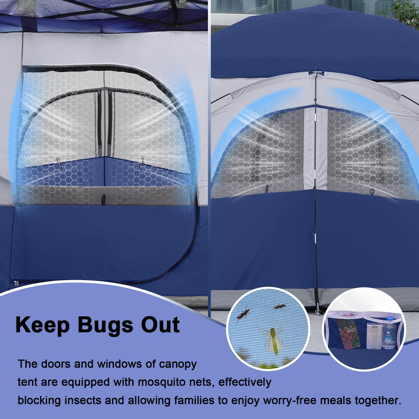 KAMPKEEPER Canopy Side Tent,4-6 Person Camping Cube Tent for 10x10 Pop Up Canopies,Easy Up Gazebo with Window,Compatible with 10' Wide Canopy Tents (Navy Blue)