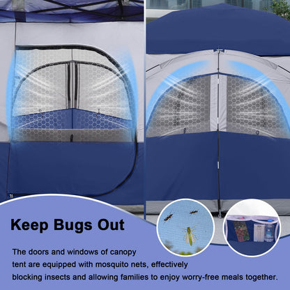 KAMPKEEPER Canopy Side Tent,4-6 Person Camping Cube Tent for 10x10 Pop Up Canopies,Easy Up Gazebo with Window,Compatible with 10' Wide Canopy Tents (Navy Blue)