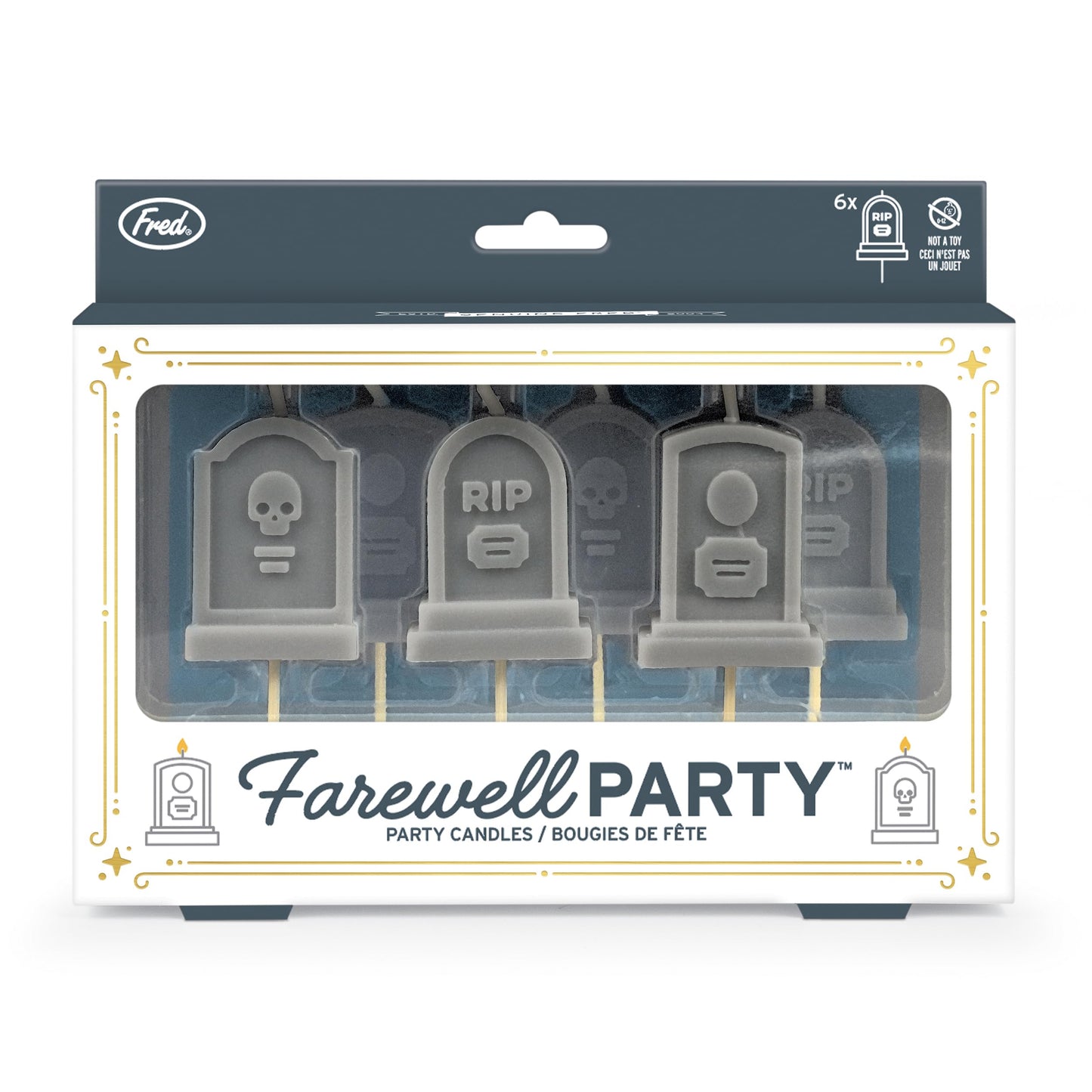Genuine Fred Farewell Party Tombstone Birthday Candles – Set of 6 Gravestone Cake Toppers with Wooden Picks – Fun Candles for Milestone Birthdays, Retirements, and Halloween