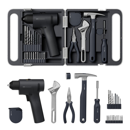 HOTO 25PCS Household Tool Kit with 16V Brushless Drill, 3/8” Keyless Chuck, Smart Display, 50 N·m Torque, 32 Torque Settings, LED Light, Includes Hammer, Wrench, Pliers, 8 x Drill Bits, 10 x Bits