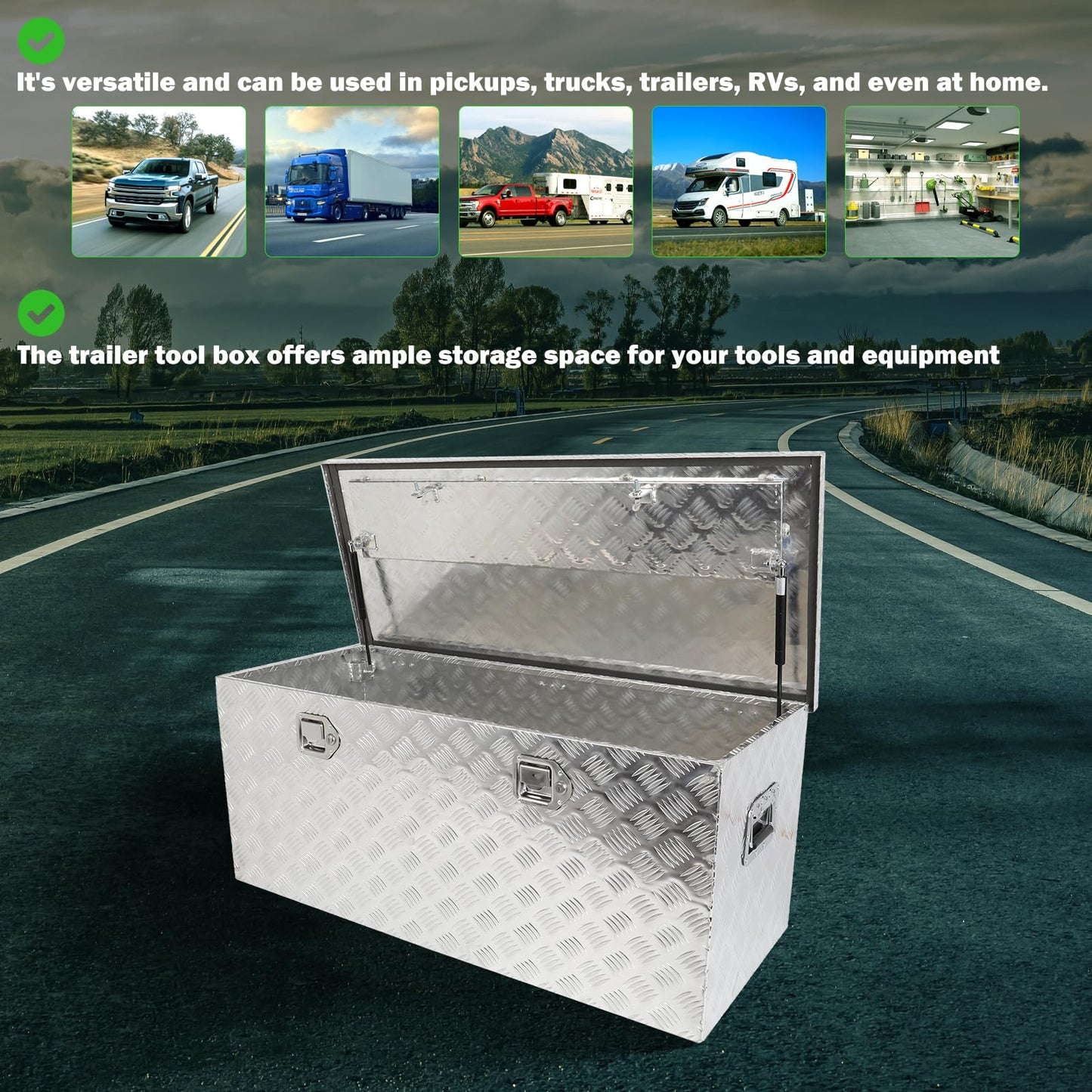 SCITOO 44 Inch Aluminum Diamond Plate Heavy Duty Truck Bed Tool Box,Crossover Storage for Most Full Size Pickups,Lockable Weatherproof Chest,Fits 44" Truck Beds,Easy Access to Load and Unload