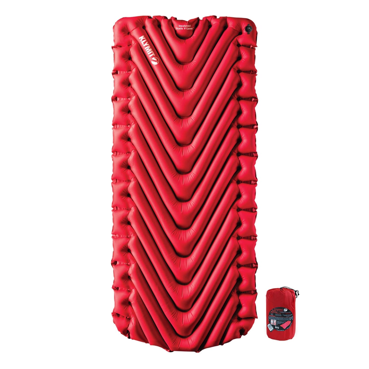 Klymit Insulated Static V Luxe Inflatable Sleeping Pad for Camping & Drift Camping Pillow, Shredded Memory Foam Travel Pillow with Reversible Cover