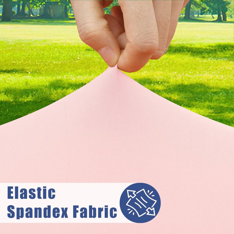 Moosfor Round Spandex Valentines Day Tablecloth, Elastic Fitted Waterproof Tablecloths for 18"-24" Tables, Stretch Washable Picnic Table Cover for Camping, Dining, Indoor and Outdoor, Pink
