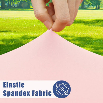 Moosfor Round Spandex Valentines Day Tablecloth, Elastic Fitted Waterproof Tablecloths for 18"-24" Tables, Stretch Washable Picnic Table Cover for Camping, Dining, Indoor and Outdoor, Pink