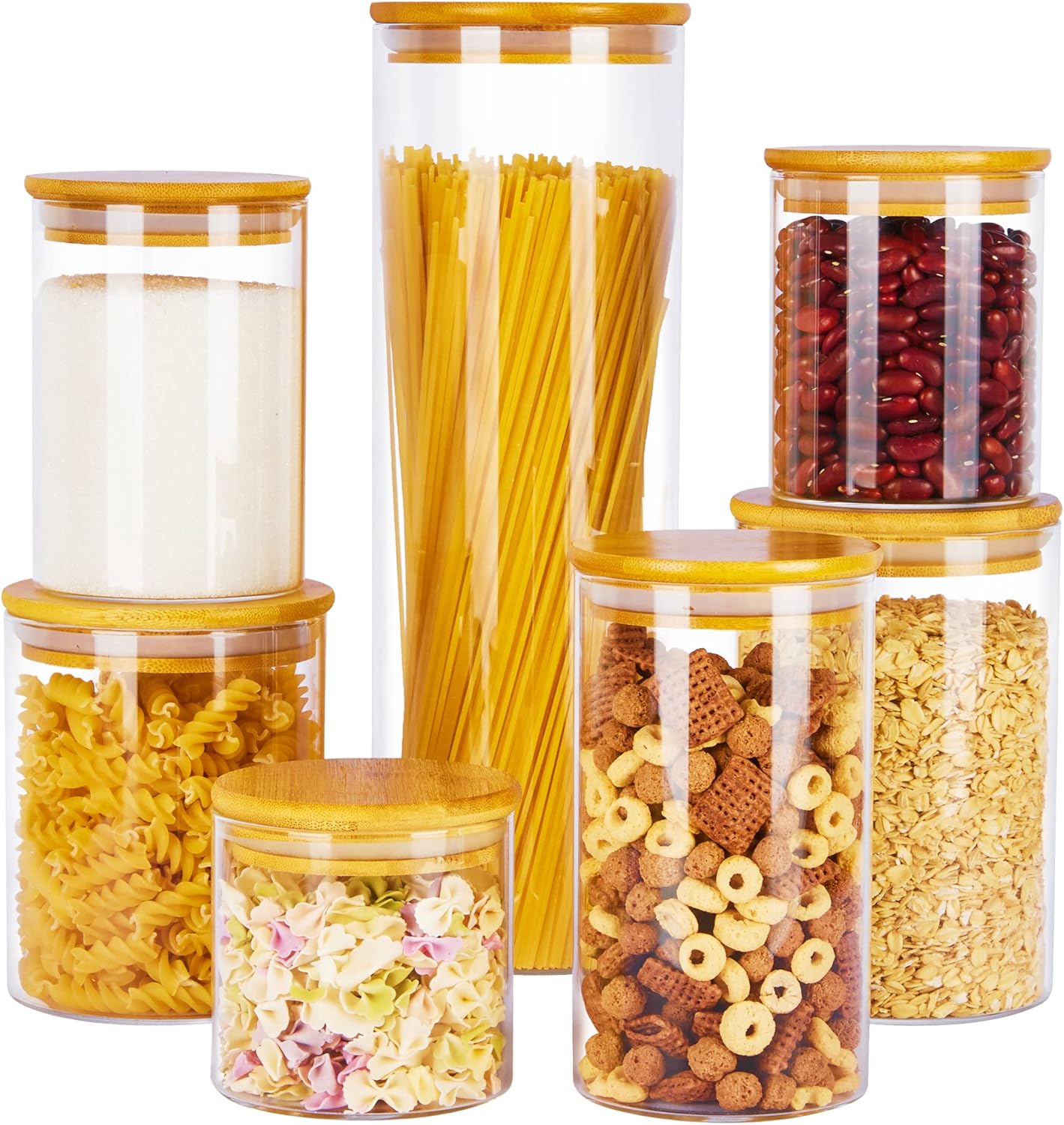 Vtopmart Glass Food Storage Jars - 7-Pack Airtight Kitchen Containers with Bamboo Lids | BPA-Free Canisters for Pantry Organization