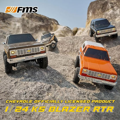 EAZYRC X FMS FCX24 1/24 Chevy K5 Blazer 1976s RC Rock Crawler 4x4 RTR Black with Lisense RC Truck 4WD 5Km+ 2-Speed TransmissionRC Car for Gift
