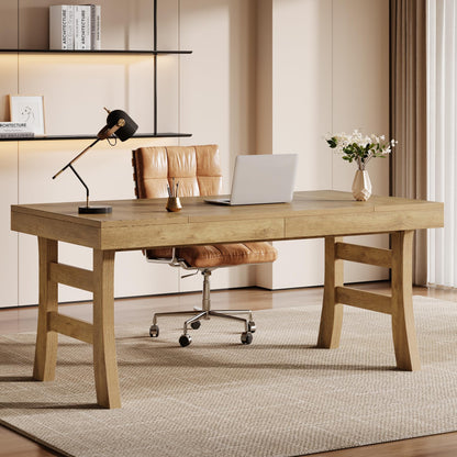 Tribesigns 63-Inch Executive Desk, Large Office Computer Desk with Sturdy Legs, Farmhouse Simple Workstation Writing Study Table for Home Office, Light Brown