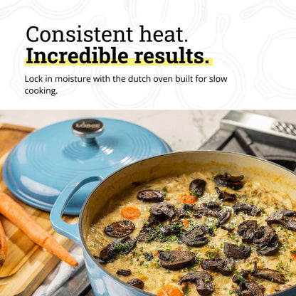 Lodge Essential Enamel Cast Iron Dutch Oven - Perfect for Bread Baking, Braising, Marinating & Slow Cooking - Features Moisture-Sealing Lid & Dual Handles - Kitchen Essentials - 6 Quarts - Cornflower Blue