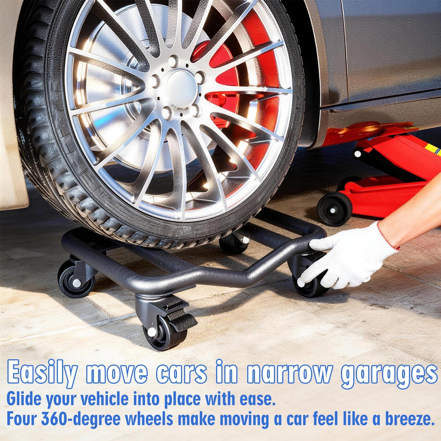 Car Dolly Set of 4, 9000 LBS Capacity Universal Vehicle Moving Dolly for Cars, SUVs, Motorcycles & Boats, Low-Profile Wheel Skates for Garage, Workshop and Marine Use