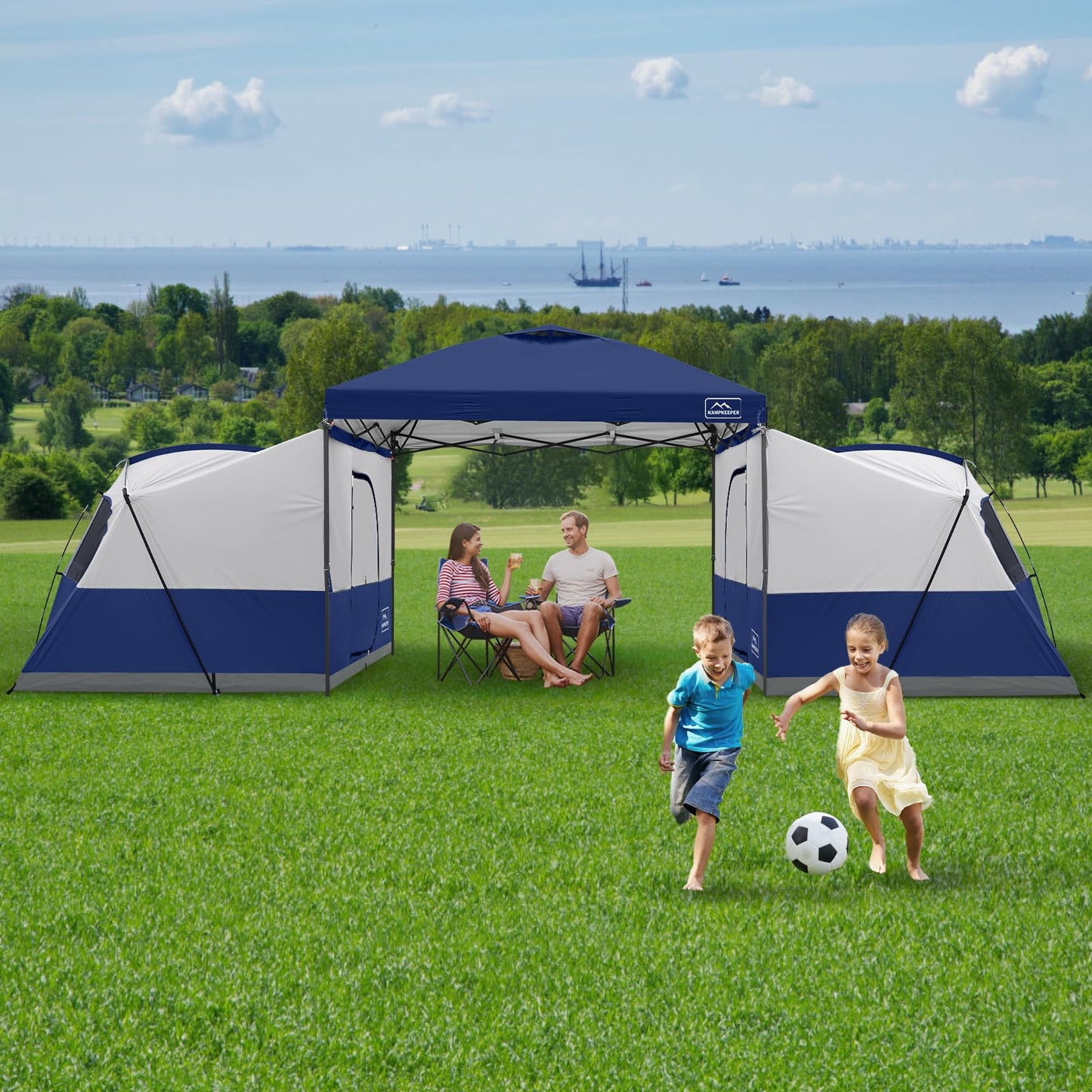 KAMPKEEPER Canopy Side Tent,4-6 Person Camping Cube Tent for 10x10 Pop Up Canopies,Easy Up Gazebo with Window,Compatible with 10' Wide Canopy Tents (Navy Blue)