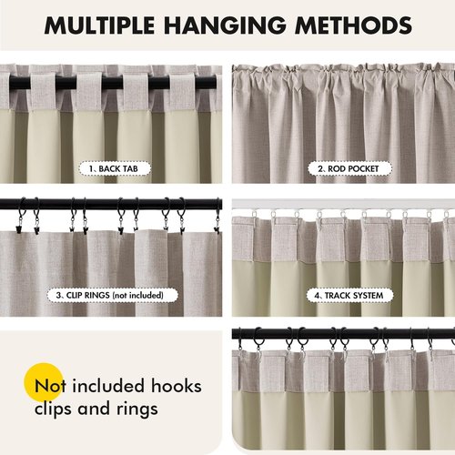 EMEMA Ivory White Linen Blackout Curtains - Thermal Insulated 100% Room Darkening Drapes | 42 x 63 Inch, 2 Panels for Luxury Bedroom & Living Room Decor