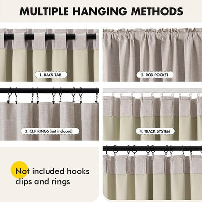 EMEMA Ivory White Linen Blackout Curtains - Thermal Insulated 100% Room Darkening Drapes | 42 x 63 Inch, 2 Panels for Luxury Bedroom & Living Room Decor