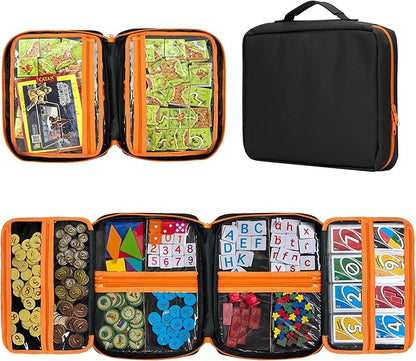 Premium Board Game Storage Organizer Case (14 PVC Pouches) - Portable Travel Game Storage Case | Ultimate Dice and Token Holder for Cards Miniatures and Catan Components