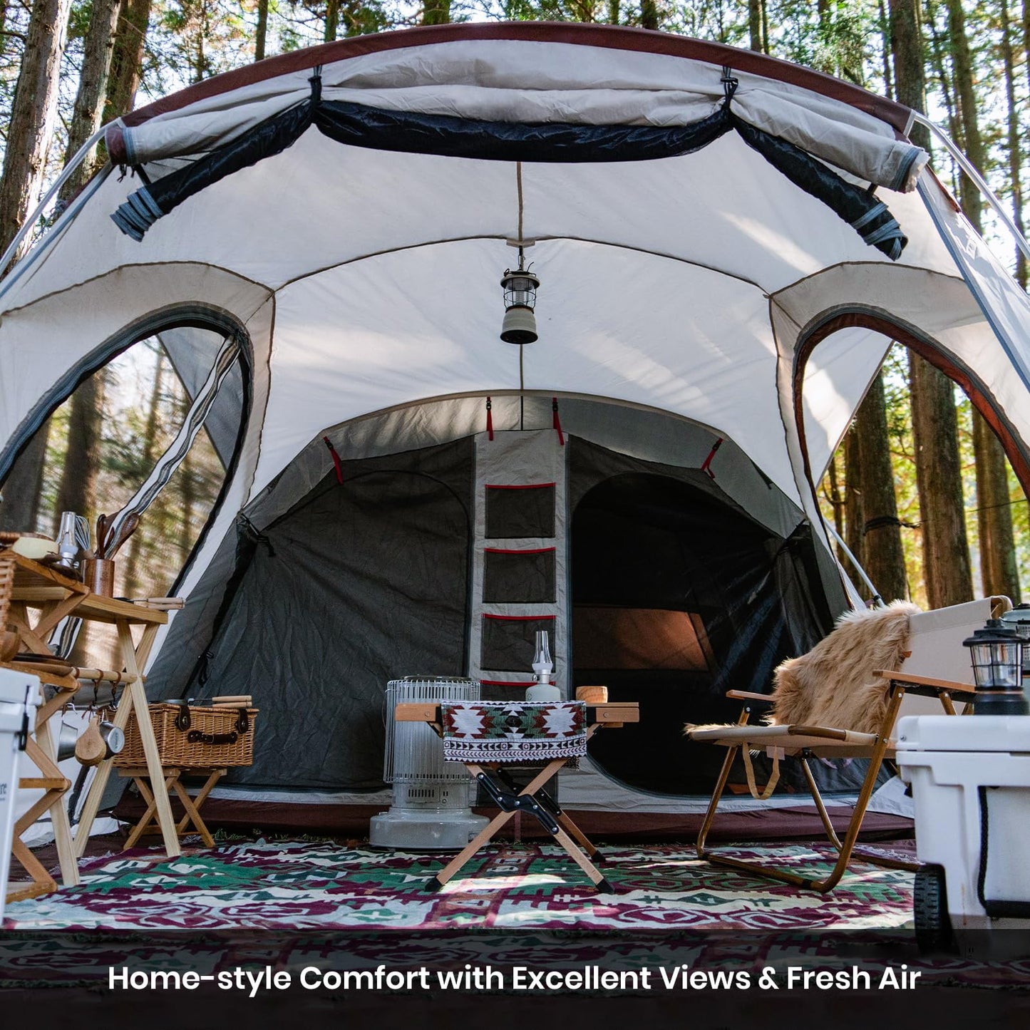 S'more Maroom & A Base Glamping Family Tent, Setup Tent with Screen Room