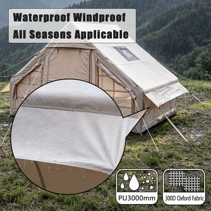 Inflatable Camping Tents with Hand Pump, Air Glamping Tents, Easy Setup Waterproof and Windproof Blow up Tent, 4 Seasons Oxford Cabin Tent with Mesh Window & Stove Jack. (9.8 * 6.9ft)