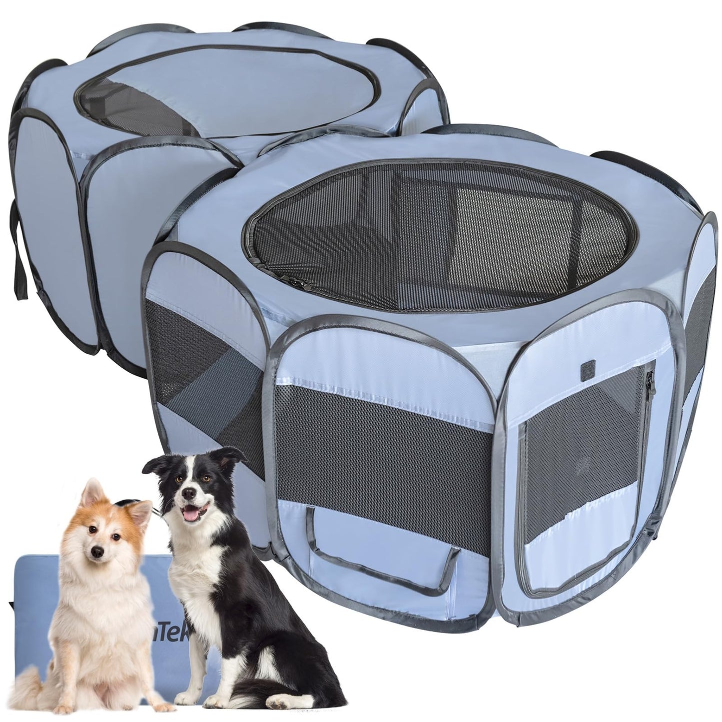 EighteenTek XLarge 2-in-1 Pop up Dog Playpen, Assembly-Free, with Leakproof Pet Pee Pads,Portable Foldable Cat Tent Enclosure Indoor Outdoors Puppy Kittens Small Animals Crates (L, 90" Lx45 Wx28 H)