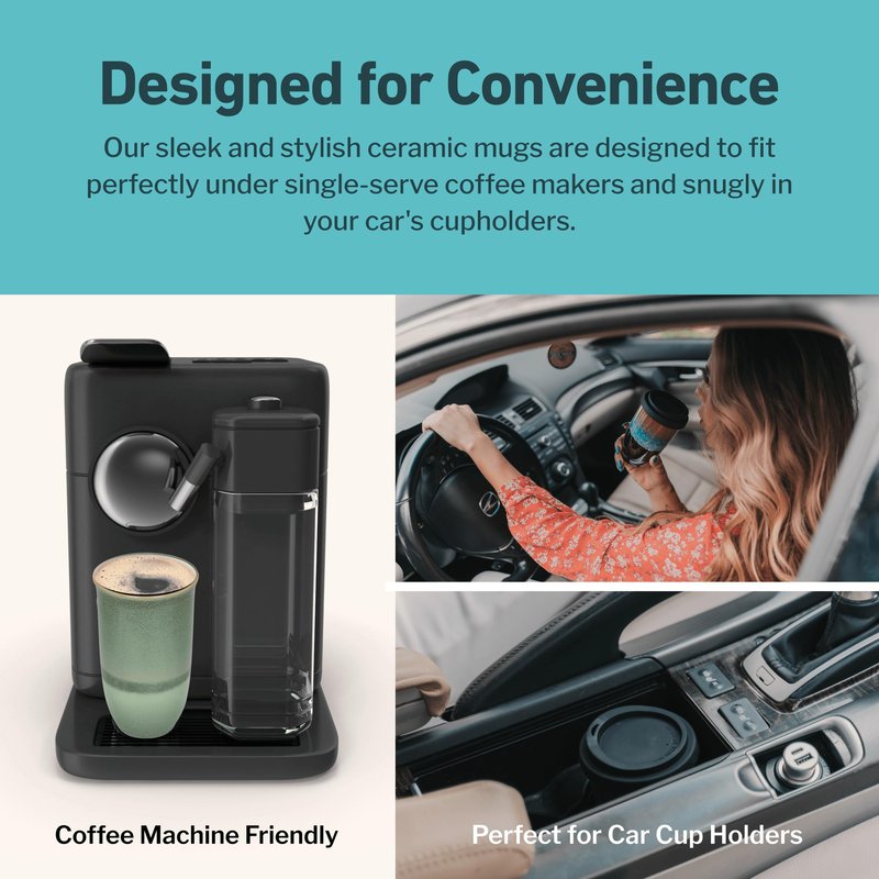 NOVA CERAMICS Coffee Travel Mug – Reusable Coffee – Microwave & Dishwasher Safe Coffee Green Tumbler - Gifts For Women Men Him Her – 16oz – Emerald