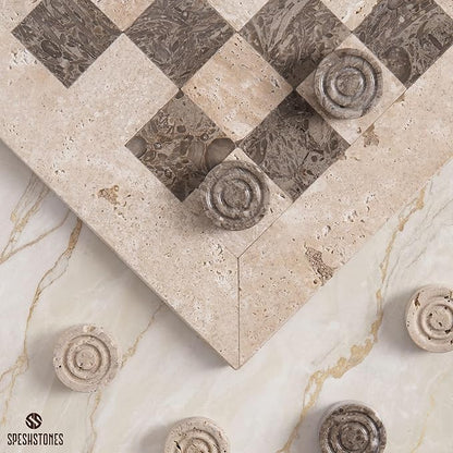 Marble Checkers Set 15 Inches Handmade Travertine &amp Oceanic Checkers Board Game with Checker Pieces - Board Games for Adults Game Table Accessories Gifts &amp Home Décor