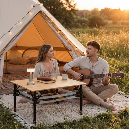 Join Nature 31.5'' Bamboo Folding Camping Table, Adjustable Height Folding Outdoor Table with Aluminum Frame & Mesh Storage, Portable Camp Table with Carry Bag for Camping, RV, Tailgating & Backyard