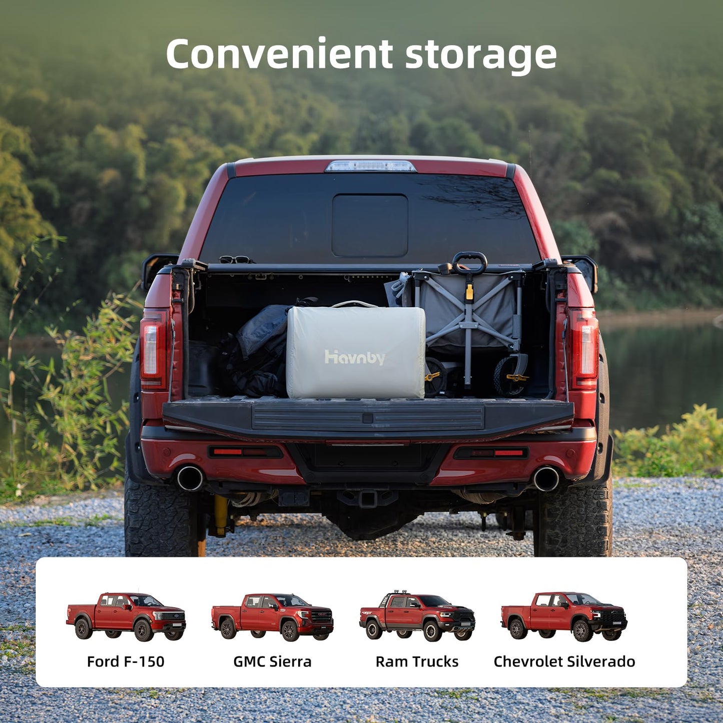 Havnby Truck Mattress, TPU Air Foam Camping Bed, Back Seat Inflatable SnugNest with Rechargeable Built-in Pump, Portable Travel Sleeping Mattress for Pickup Trucks