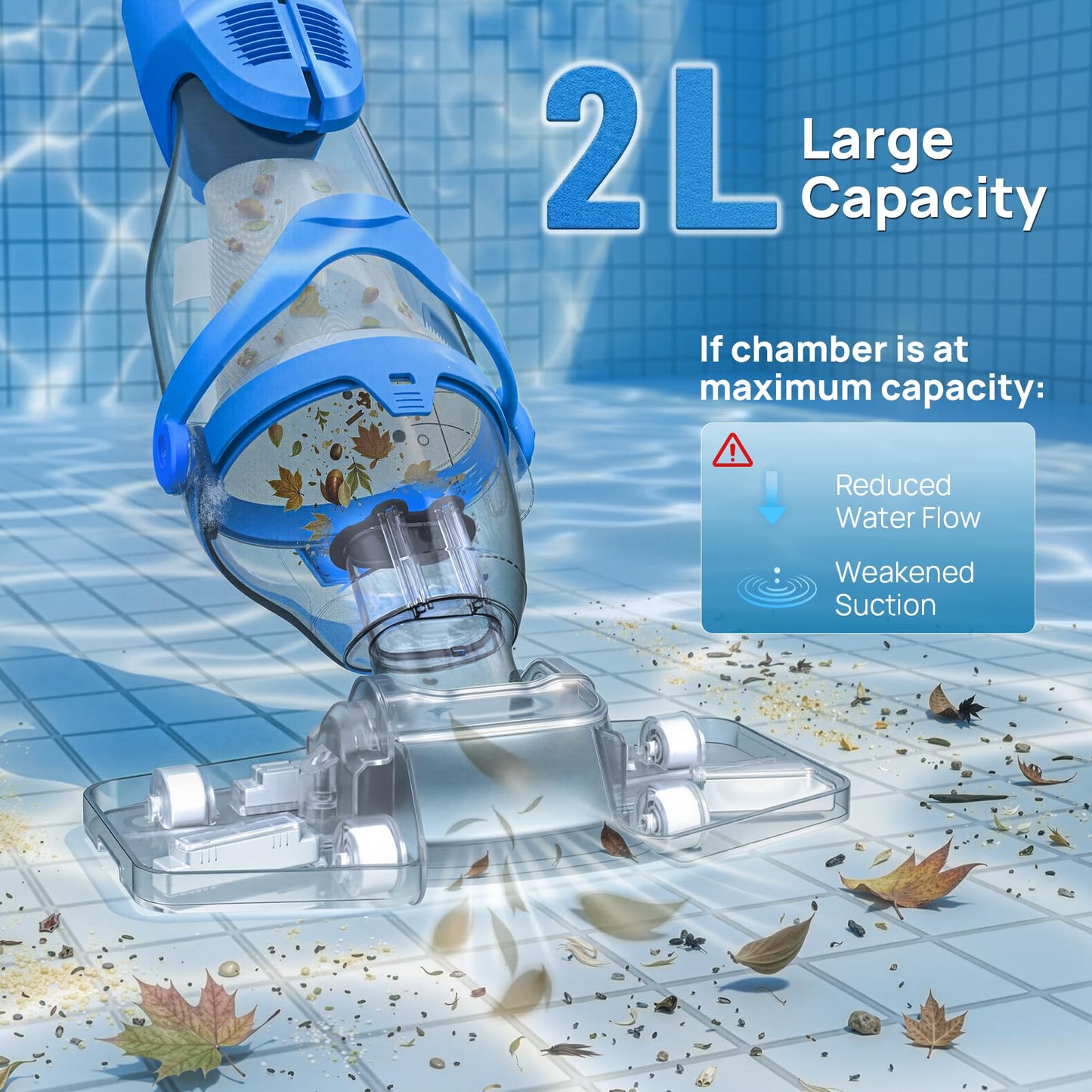 Consciot Upgraded Pool Vacuum for Above Ground & Inground Pool, 75-Min Runtime, 113" (9.4FT) Telescopic Pole, 22 GPM Suction, 2L Capacity, 4 Filters; Ideal for Spa, Hot Tub & Pool Stairs