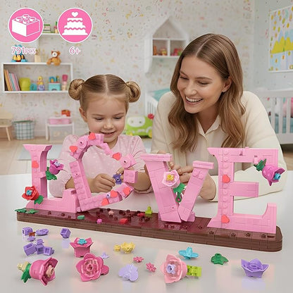 LOVE Heart Floral Building Kit 791PCS DIY Romantic Flower Brick Set Creative Anniversaries Gifts for Women &amp Men Valentine's/Mother's Day Home &amp Desk Decor Present for Ages 6+ Kids Girls