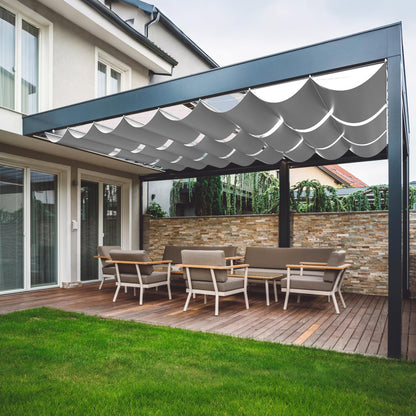 OOTONAT 3'W X 16'L Waterproof Silver Coated Retractable Sun Shade Canopy Cover Sliding Wave Shade Sail for Deck Porch Patio Removable with Hardware Wire Cable, Gray