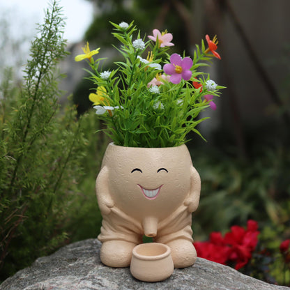 Dolkgy Cute Head Planter, Face Flower Pot Fun Head Vase for Plants for Indoor Outdoor Décor, Unique Cactus Office Plant Pots