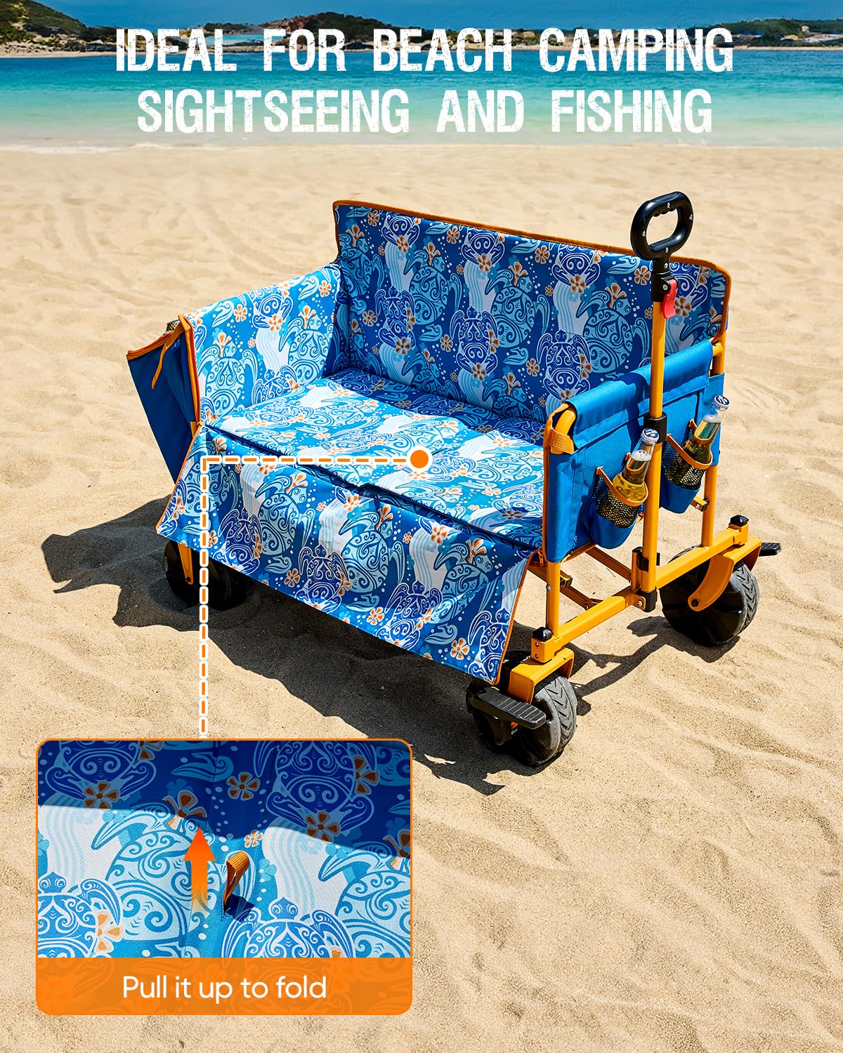 Old Bahama Bay 500lbs Love-Seat Wagon 3-in-1 Bench Wagon Seat for 2 Adults & Heavy Duty Utility Cart, 31L Detachable Cooler Bag, Adjustable Handle &Cup Holders,Perfect for The Beach, Sport, Camping