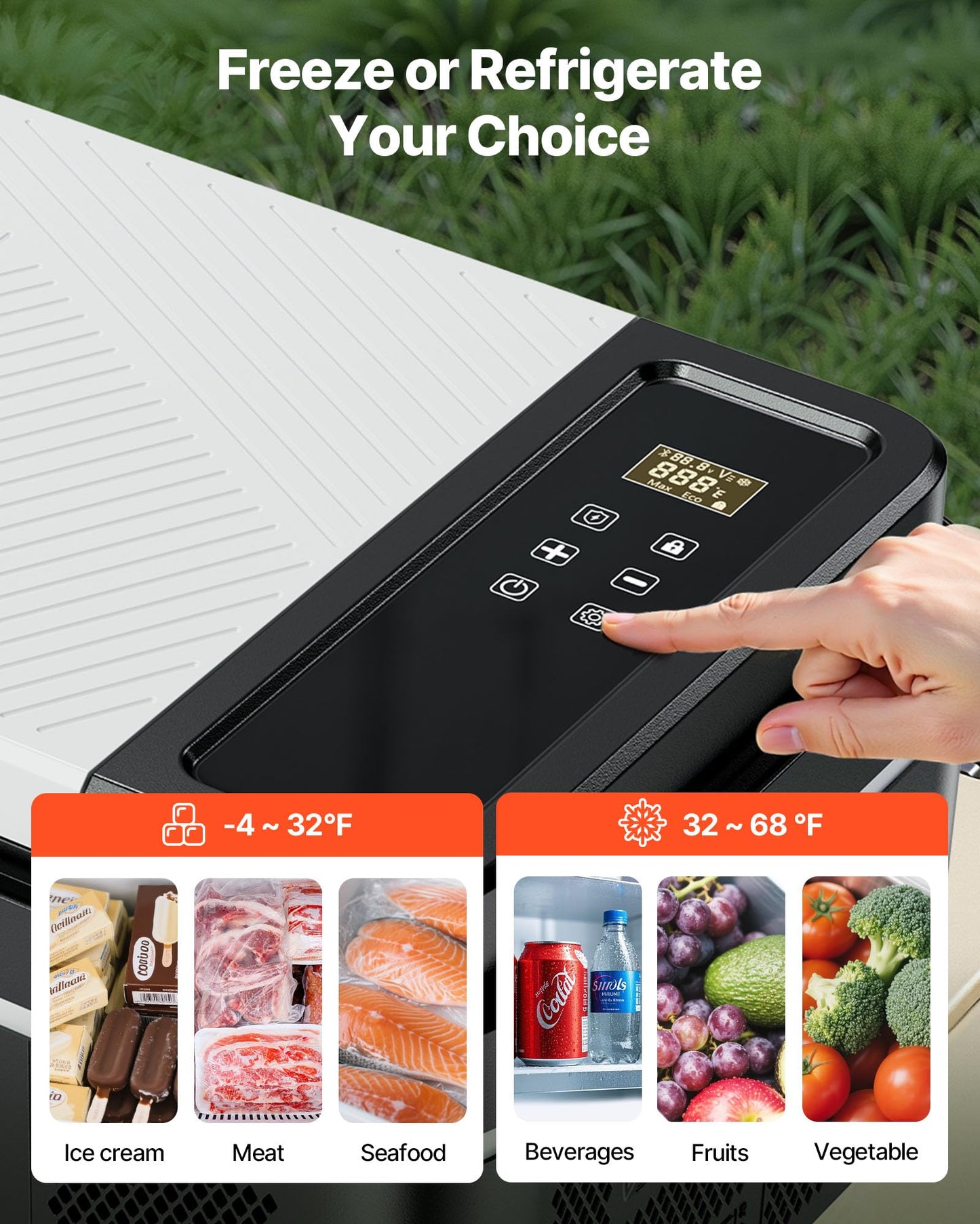 VEVOR Car Refrigerator, DC 12/24V AC100-240V Compressor Electric Cooler, -4°F to 68°F Car Fridge with APP Control, 21 QT Cars Freezer for RVs, Campsites, Boats, Camping, Fishing, 60W Portable Freezer