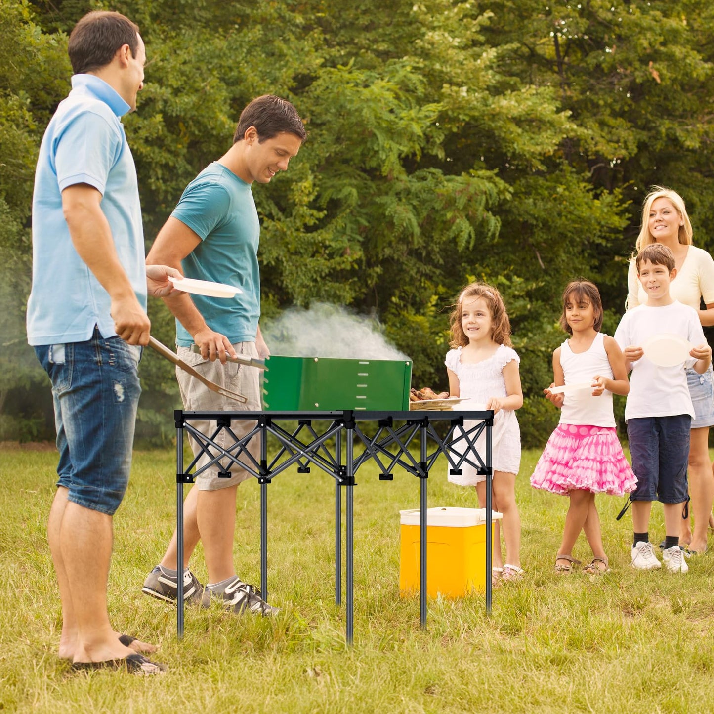 Anbte Heavy-Duty Camping Table, 48” x 23.6” Large Roll Up Camping Table for 6-8 People Support 264lbs with Carry Bag, Waterproof, Portable, for Backyard BBQ Tailgating Picnic Party Indoor, Black