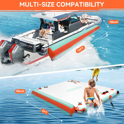 GYMMALL Inflatable Boat Bumpers for Docking Boat Fenders with 600W Electric Pump, 10FT Heavy Duty PVC Dock Bumpers Fenders 1 Pack for Fishing Boats, Jet Skis, Yachts, Floating Dock - Orange Green
