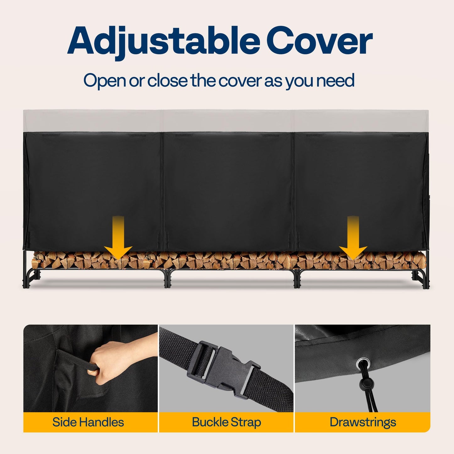 VIVOHOME 12 ft Heavy Duty Firewood Rack Outdoor with Cover, Fire Wood Storage Rack, Log Holder and Cover Combo Set with Zipper, Black