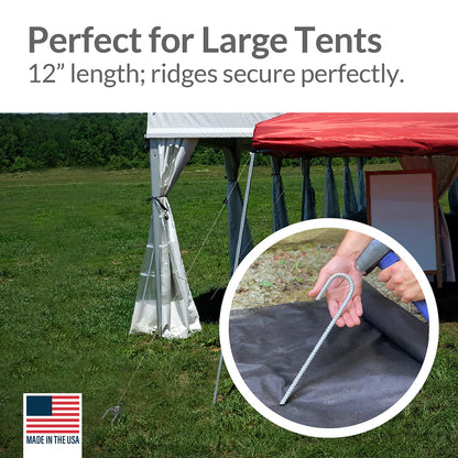 Pinnacle Mercantile 100 Pack Anti Rust Rebar Stakes J Hook Heavy Duty Galvanized Steel Ground Anchors 12 inch Long 3/8 inch Round Chisel Point End Made USA