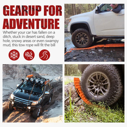 BUNKER INDUST Off-Road Traction Boards with Jack Lift Base (Gen 9) Orange + 3" x 30ft Tree Saver Winch Strap 35,000 lbs Recovery Straps