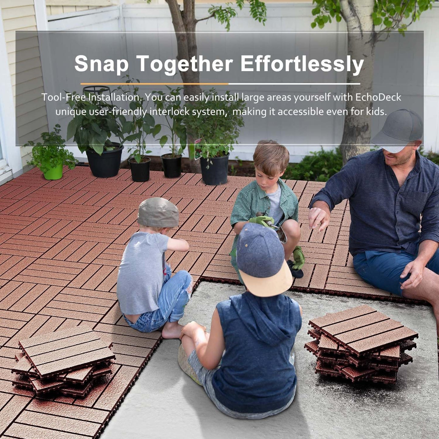 EchoDeck Interlocking Deck Tiles,54 Pack Deck Tiles Interlocking Outdoor All Weather,Patio Deck Tiles,12"x12",Woodgrain,Sturdy Base,Highly Durable,Stylish,Non-Slip,Faster-Drying,Efficient,Brown