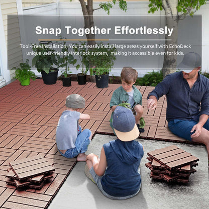 EchoDeck Interlocking Deck Tiles,54 Pack Deck Tiles Interlocking Outdoor All Weather,Patio Deck Tiles,12"x12",Woodgrain,Sturdy Base,Highly Durable,Stylish,Non-Slip,Faster-Drying,Efficient,Brown