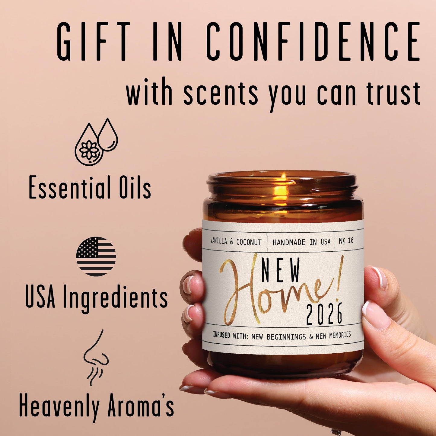 House Warming Gifts New Home, Housewarming Gifts New Home '2026' Soy Candle, w/Vanilla, Coconut & Vetiver I for New House, New House Gift I 9oz Jar, 50Hr Burn, Made in USA